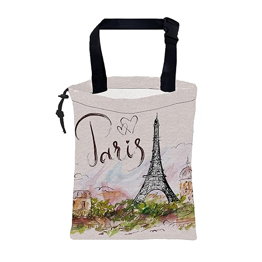 KXWQTRDD Car Garbage Bag Eiffel Tower Paris Drawstring Car Trash Bag Hanging for Back Seat with Adjustable Buckle Canvas Vehicle Trash Can Easy-to-Install