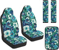 Qeluxign Hibiscus Floral Air Mesh Car Seat Covers & Accessories 5-Piece Set 2 Seat Covers, 2 Shoulder Belt Pads, 1 Console Pad PU Leather Car Interior Set for Women