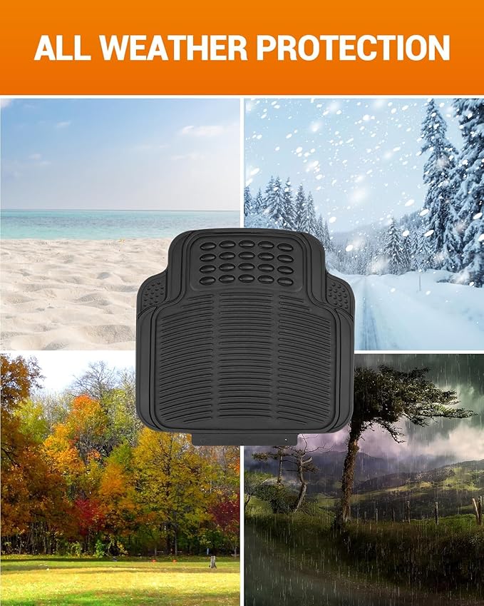 Sealight All-Weather Floor Mats for Cars - Full Set Universal Rubber Car Floor Mats with Anti-Slip Design, Durable & Waterproof Automotive Floor Liners for Most Cars, Truck, Black
