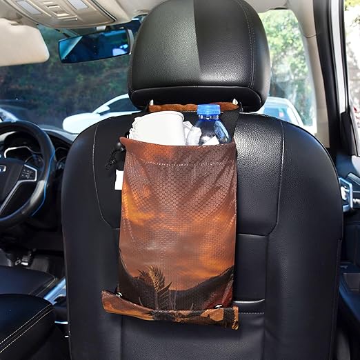 ALAZA Hanging Car Trash Bags Garbage Bag Trash Can for Back Seat Small Dinosaur Dragon Washable Storage Bag Retractable 2 Pack