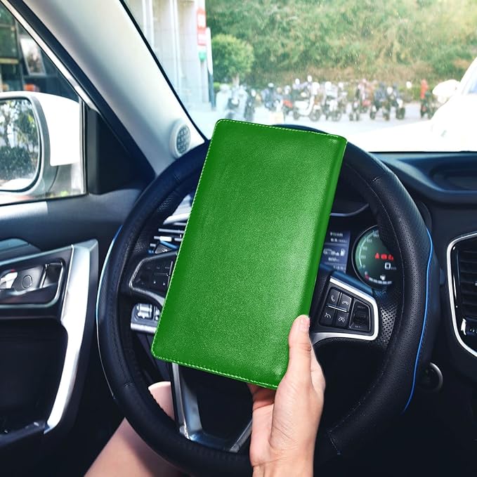 Caihoyu Custom Car Registration and Insurance Card Holder Personalized Leather Glove Box Organize Men Women Wallet Accessories Case for Cards, Essential Document Driver License Green