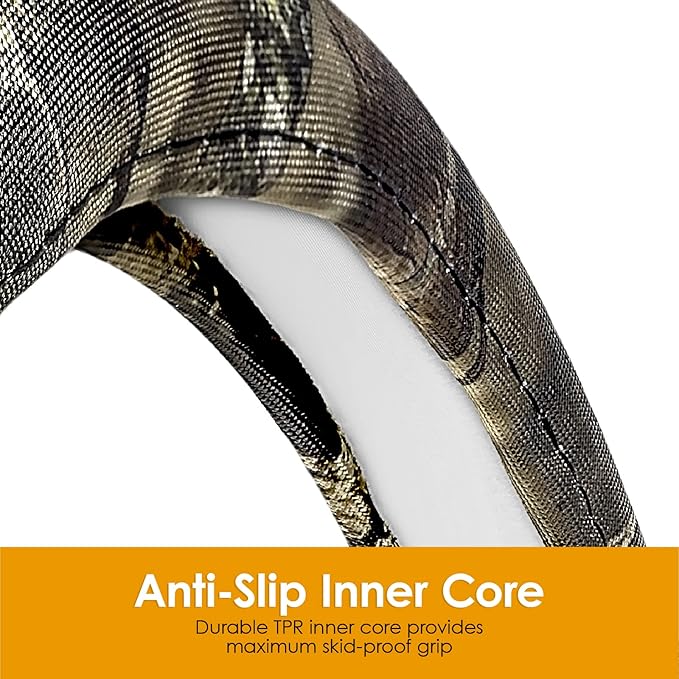 Mossy Oak Steering Wheel Cover by LPI Truck; Heavy Duty 600D Oxford Material with Mossy Oak Break-up Country Camoflauge; Fits All Car, SUV, Mini-Van and Truck with Steering Wheel Size 14.5" to 15"