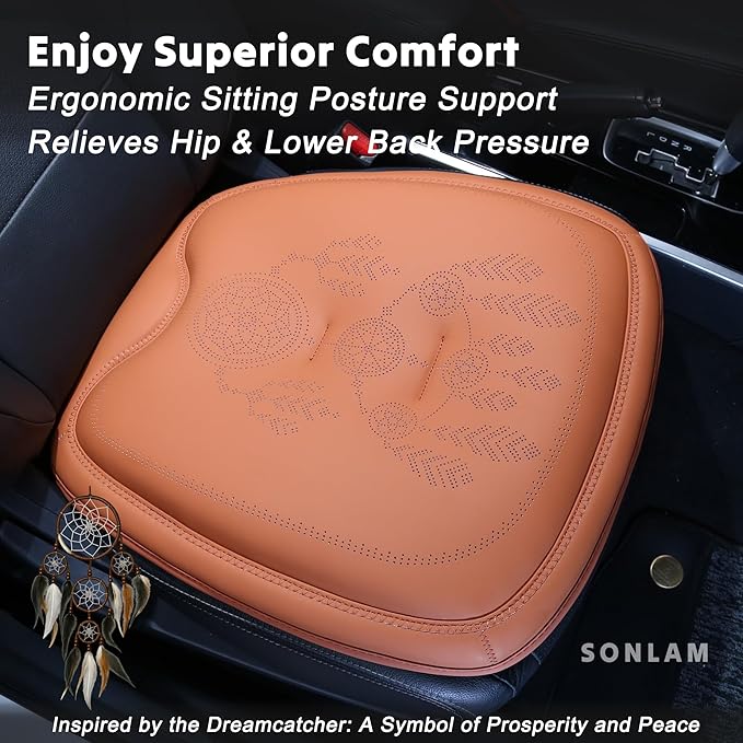 Comfort Dreamcatcher Car Seat Cushion Non-Slip - Relaxing, Optimal Support & Posture for Long Drive (Single Seat (Cognac Brown))