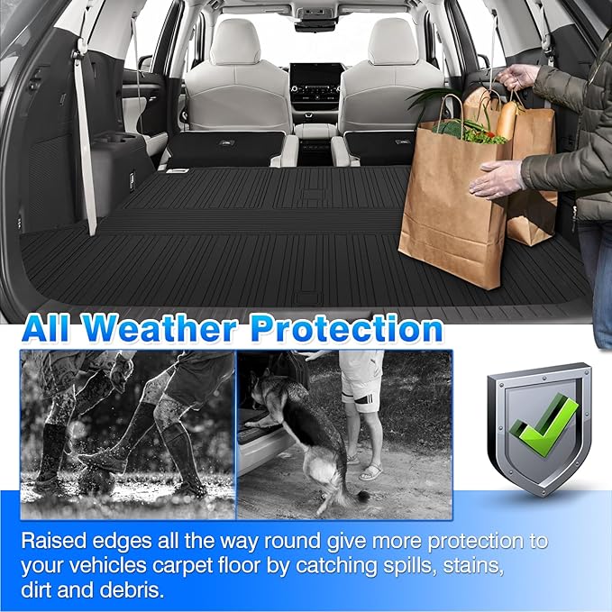 Floor Mats for Toyota Highlander 2020-2025 2026 7 Seats (NOT for Grand Highlander), All Weather Cargo Liner for Highlander Accessories Trunk Mat Back Seat Cover (Including Hybrid)