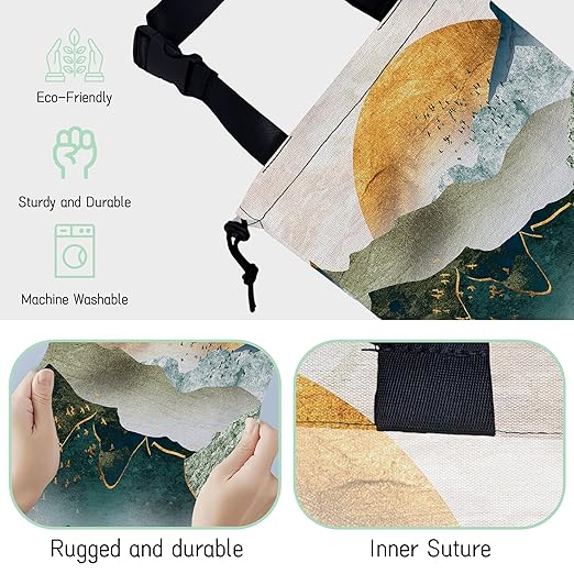 NHNXHWIA Green Mountains Car Garbage Bag,Golden Sunset Waterproof Small Car Trash Bag Hanging Back of Seat,Drawstring Hanging Car Trash Bag with Adjustable Buckle for Car Accessories