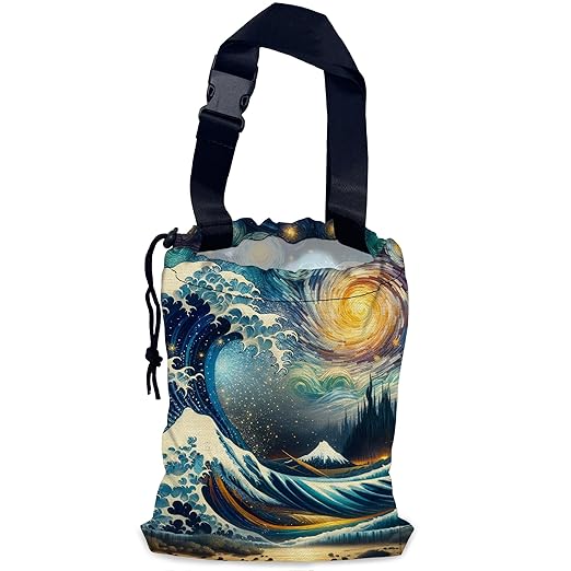NHNXHWIA Sea Wave Car Trash Bag,Night Starry Sky Hanging Drawstring Car Garbage Bag,Waterproof Canvas Car Back Seat Organizer with Adjustable Buckle,for Vehicles,SUVs,Camping,Road Trips
