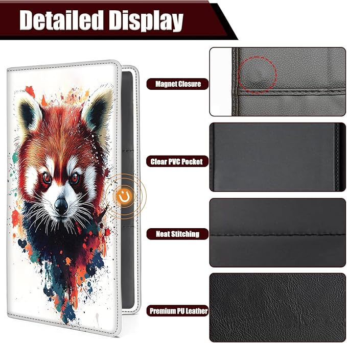 Car Document Holder with Magnetic Shut, Car Registration and Insurance Card Holder, Vehicle Glove Box Organizer Documents, Driver License, Auto Paperwork Organizer Wallet, Colorful Raccoon Portrait