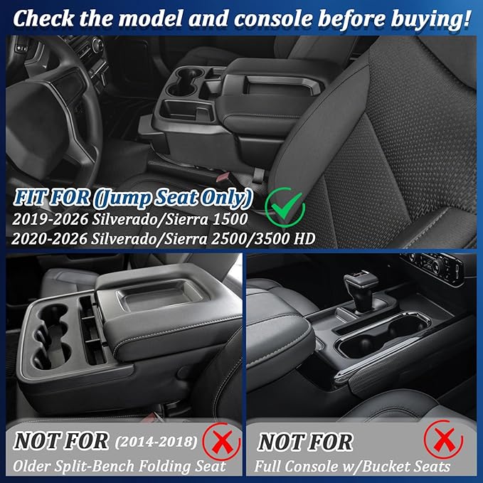TOPINSTALL Large-Capacity Jump Seat Hanging Tray Compatible with 2019-2026 Chevy Silverado/GMC Sierra 1500, 2020-2026 Silverado/Sierra 2500HD 3500HD, Console Organizer (Split-Bench Folding Seat Only)
