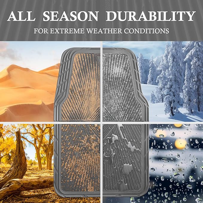 CAR PASS Gray Rubber Floor Mats&Cargo Liner,Waterproof Truck Mats Heavy Duty,All Weather Trim-to-Fit Automotive Mat for Car Truck SUV,Anti-Slip Easy Clean Durable,Full Set 5-Piece,3D Emboss All Grey