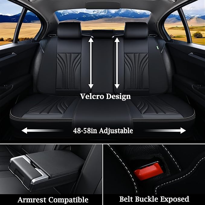 FLORICH Car Seat Covers, Black Leather Car Seat Covers Front Seats, Premium Leatherette Car Seat Cushion for Cars, Automotive Seat Protectors Universal Fit for Most Sedans Cars SUV Trucks