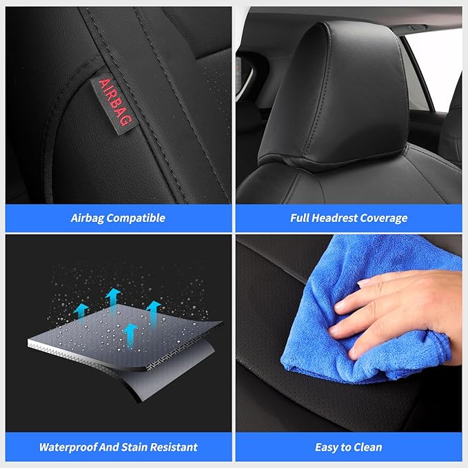 coverdream Corolla Cross Leather Seat Covers Custom Fit for 2023-2026 Toyota Corolla Cross Hybrid S,SE,XSE,Nightshade SUV,Fully Covered,Luxury Waterproof Car Seat Protector(Full Set,Black)