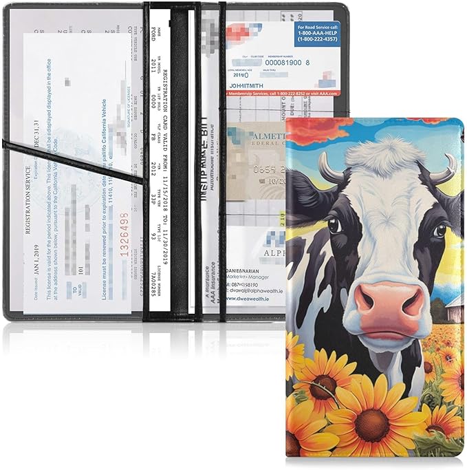 Cow Sunflower Farm Thanksgiving Car Registration and Insurance Holder Vehicle Glove Box Organizer Car Accessories Wallet Case for Women Men 202a1587