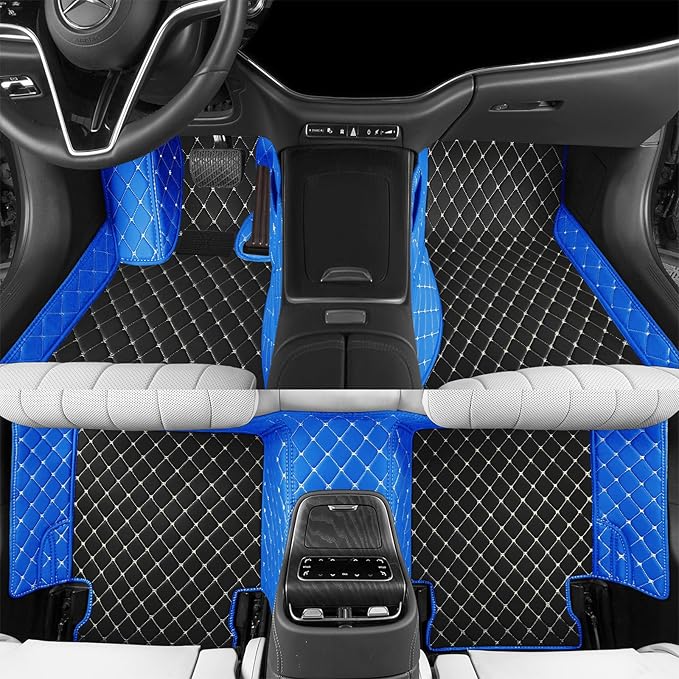 Luxury car Floor mats are for 99% of Vehicle Models,All Weather car Floor mats Provide Comprehensive Protection for Vehicles,Floor mats for car Personalized Customization! (Black-Blue)