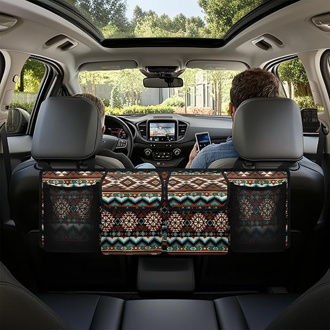 CLOHOMIN Aztec Western Geometric Car Trunk Organizer Storage Backseat Hanging Organizer Bag Large Capacity Car Storage Accessories Interior for SUV Truck Sedan Van