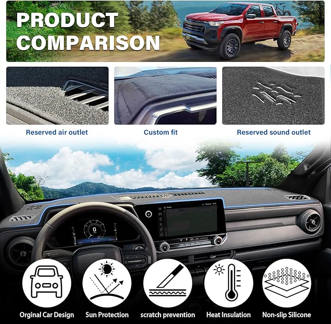 Dash Cover for Chevy Chevrolet Colorado/GMC Canyon 2023-2025 2026 Dashboard Cover Mat Non-Slip Center Console Protector Mat Sunshade(Gray)+1 Extra Handy Brush