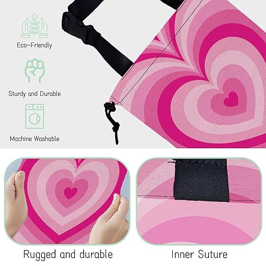 NHNXHWIA Pink Heart Car Garbage Bag,Romantic Heart Waterproof Small Car Trash Bag Hanging Back of Seat,Drawstring Hanging Car Trash Bag with Adjustable Buckle for Car Accessories