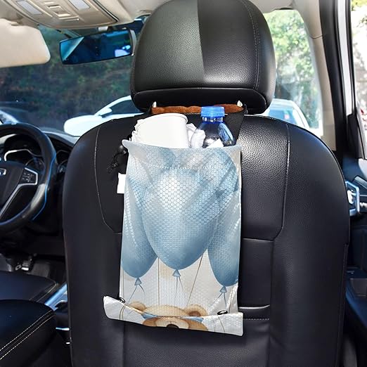 ALAZA Hanging Car Trash Bags Garbage Bag Trash Can for Back Seat Small Cute Bear Washable Storage Bag Retractable 2 Pack