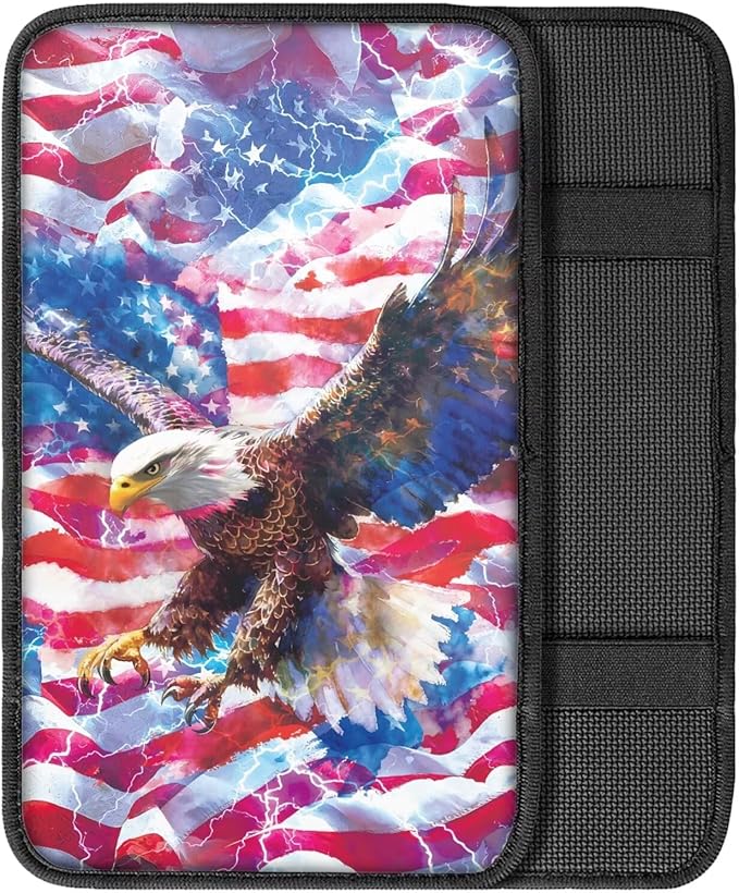 Eagle Print Armrest Cover Pad for Car American Flag Print Car Center Console Cushion Pad Universal Auto Decor for Truck Sedan SUV