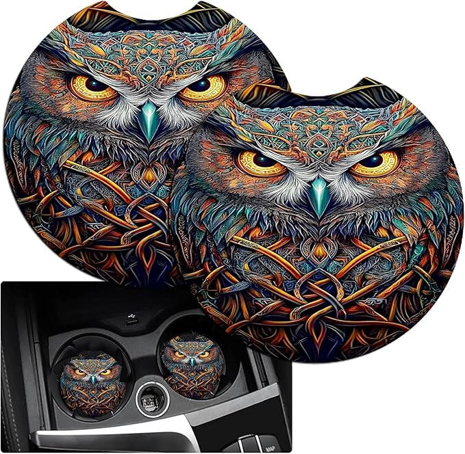 JANENFNA Car Armrest Cover Pads Universal Fashion Cute Auto Center Console Armrest Cover Pad with 2PCS Car Coasters Soft Waterproof Car Armrest Seat Protector for Women,Colorful Owl