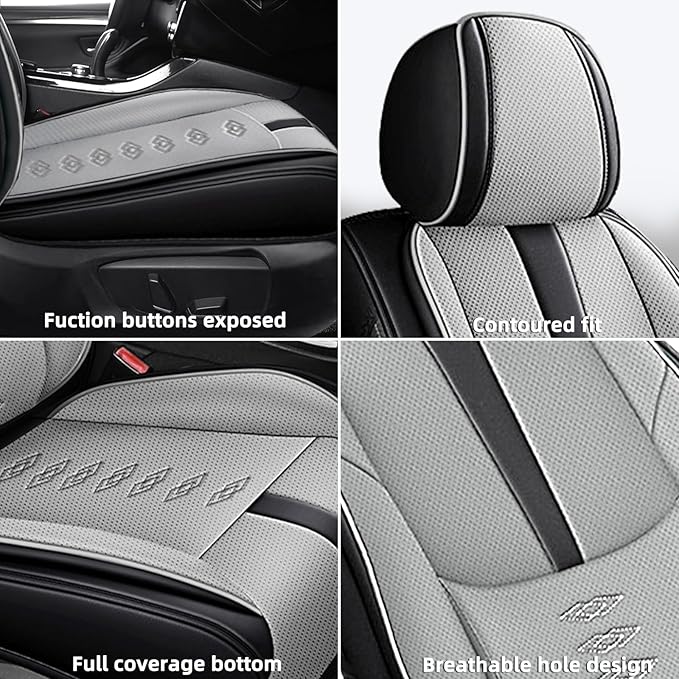 Premium Universal Car Seat Cover, Comfortable Leather Seat Cover for 96% of Models, Waterproof Car Seats Protectors Cushions for 5 Seats(Black+Grey)