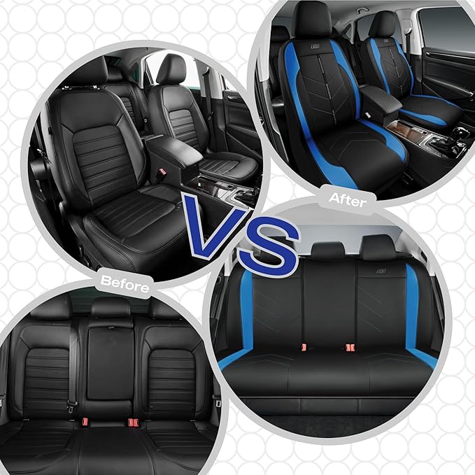 Skechers Car Seat Covers,Luxury Faux Leather Seat Covers,Waterproof Anti Slip Car Seat Protector Front Seats,Car Accessories Airbag Universal Fit for Most Cars,Vans,Trucks,SUV,Blue