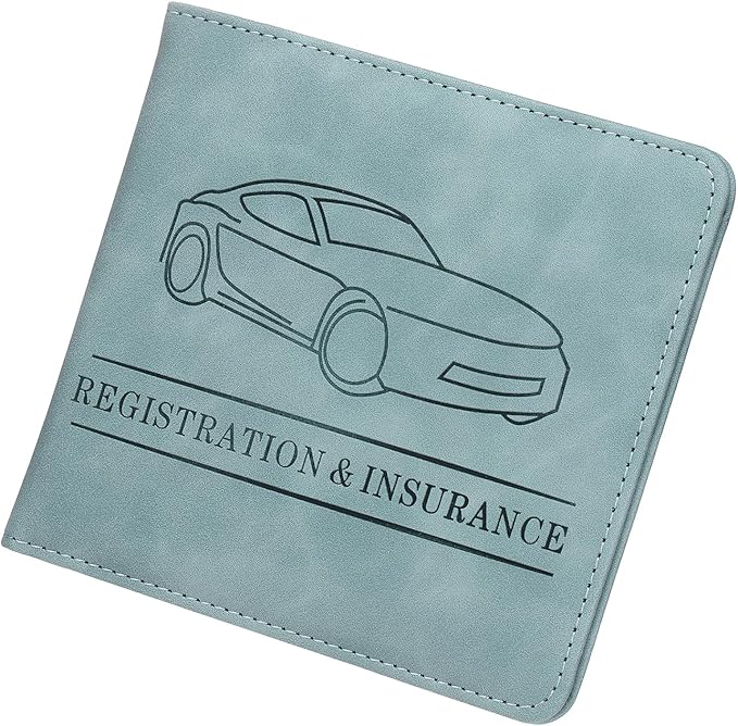 HARFINGTON Car Registration and Insurance Holder 5.63" x 5.31" PU Leather Vehicle Glove Box Organizer Storage Accessories Men Women Car ID Holder for License ID Card Bank Card, Green