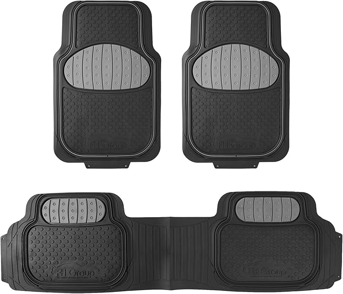FH Group Car Floor Mats - Heavy-Duty Rubber Floor Mats for Cars, Universal Fit Full Set, Trimmable Automotive Floor Mats, ClimaProof Floor Mats For Most Sedan, SUV, Truck Floor Mats Gray