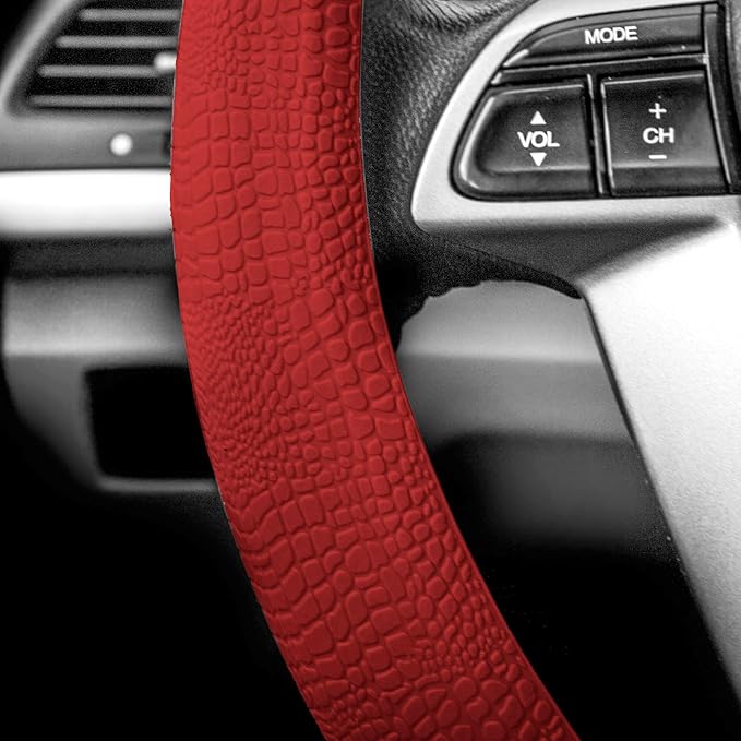 FH Group Universal Fit Silicone Snake Pattern with Massaging Grip Steering Wheel Cover fits most Cars, SUVs, Trucks, and Vans Burgundy