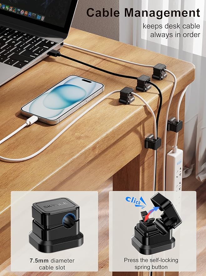 6 Pack Cord Organizers, Y-Shape Locking Switch Cable Holders, SKYULE Desk Cable Management Clips, Adhesive Wire Holder Organizer for Office, Car, Kitchen and Workspace (Black)