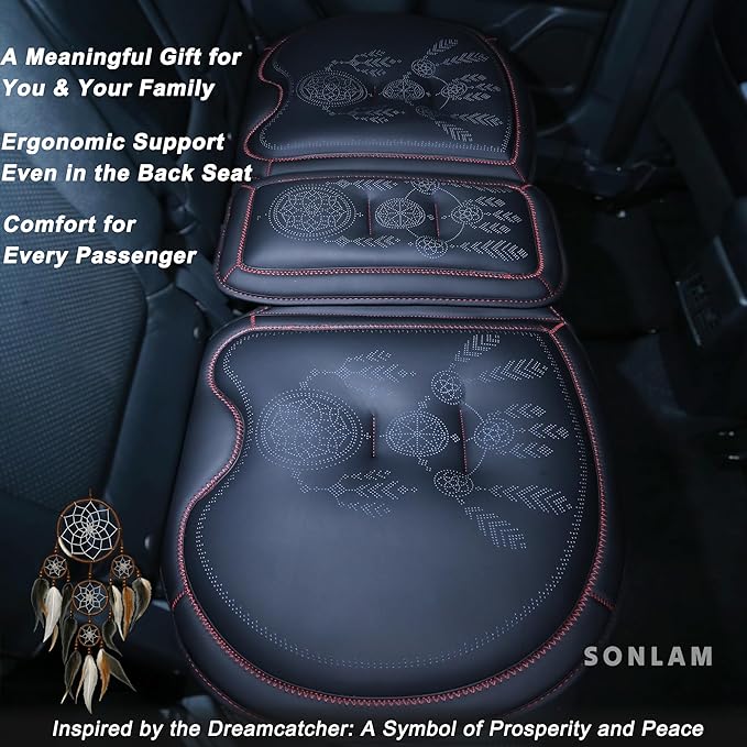 Comfort Dreamcatcher Car Seat Cushion Non-Slip - Relaxing, Optimal Support & Posture for Long Drive (Single Seat (Black with Red))