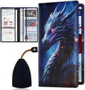 Car Document Holder with Magnetic Shut, Car Registration & Insurance Card Holder, Waterproof PU Leather Glove Box Organizer Vehicle Accessories Driver License for Women/Men, Dragon Pattern