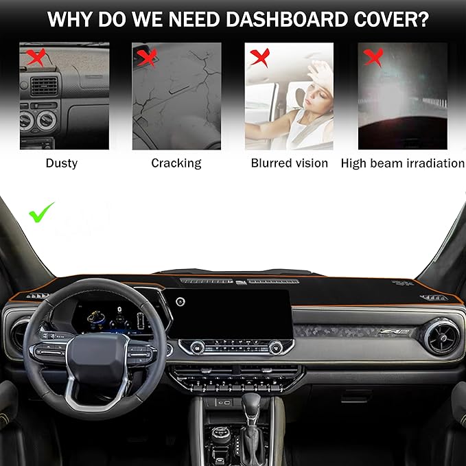 Dash Cover for Chevy Colorado/Gmc Canyon 2023 2024 2025 2026 Dashboard Cover Mat Center Console Non-Slip No Glare Protector Mat Pad Sunshade Interior Accessories for Chevylot Colorado, Orange Trim