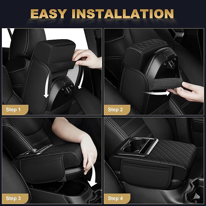 Center Console Cover for Clarity: Armrest Cover for Car with 2 Storage Bags - Waterproof Leather Center Console Cover with Cup Holder for Car,Anti-Scratch Auto Armrest Pad Accessory （Black