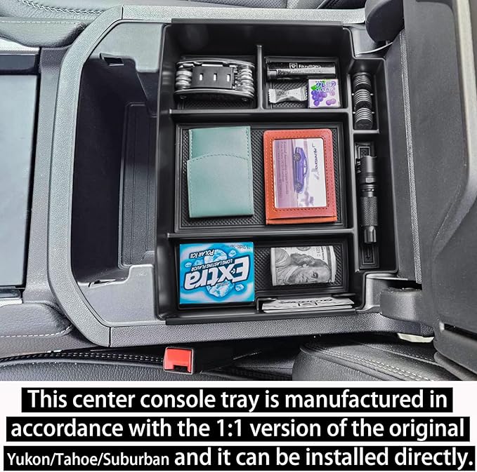 RUNROAD Center Console Organizer Tray Compatible with 2026 2025-2021 GMC Yukon/Chevy Tahoe/Suburban Accessories, Armrest Tray Secondary Storage Organizer Box, ONLY for Power Sliding Console, Black