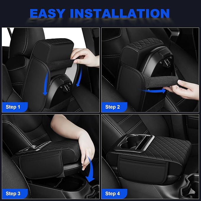 Center Console Cover Leather Armrest Cover Fit for Nissan Frontier 1998-2025 Middle Console Cushion with Storage Box&Cup Holder & Phone Slot(Black)