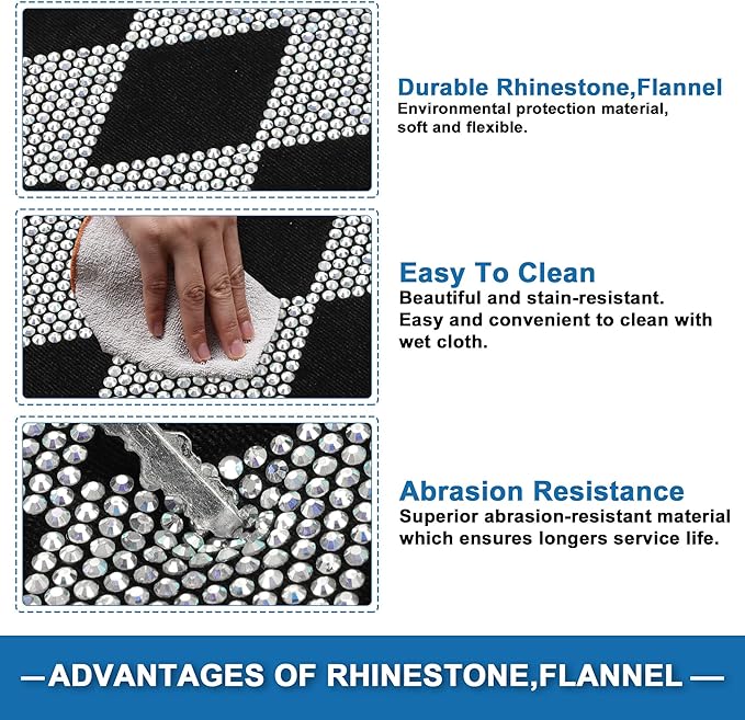 Car Armrest Cushion Pad Non-slip 11.42"x7.68" Rhinestone,Flannel White,Black Center Console Lid