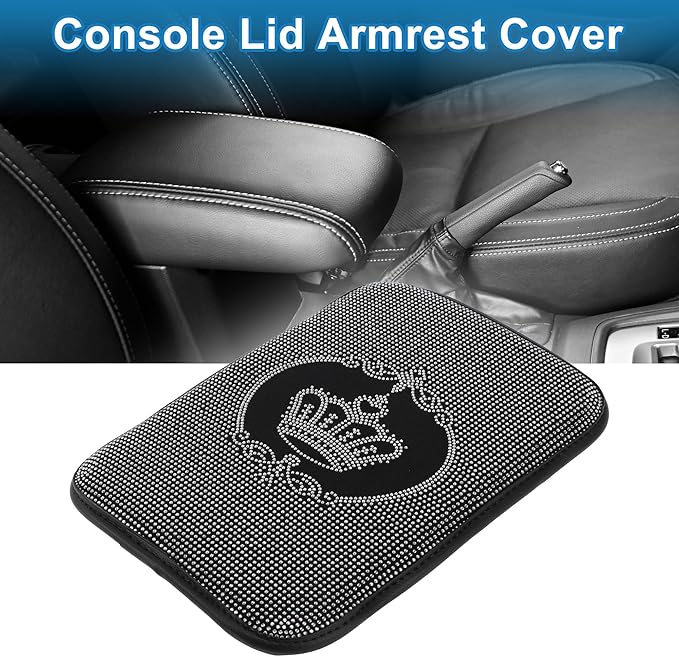 Car Armrest Cushion Pad Non-slip 12.20"x8.66" Suede White,Black Center Console Lid
