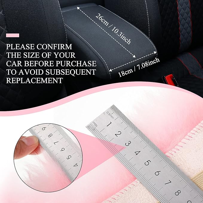 Frienda Furry Armrest Cover Auto Center Console Cover Car Soft Console Pad, Real Sheepskin Wool Soft Fluffy Auto Center Armrest Pad for Most Car Decoration Protector(Light Pink)