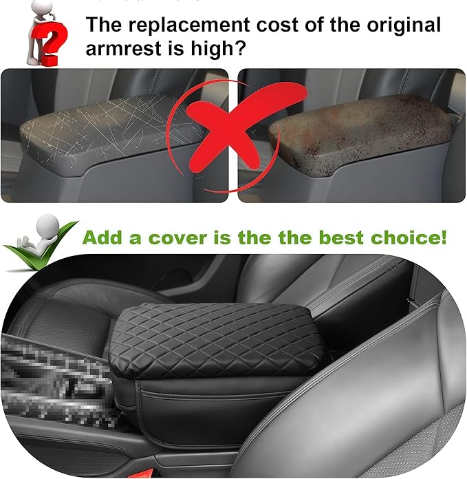 Armrest Cover for Toyota Tacoma Center Console Pad with Organizer Storage Pockets, Black Faux Leather Arm Rest Lid Protector Cushion Interior Accessories (2005-2015)