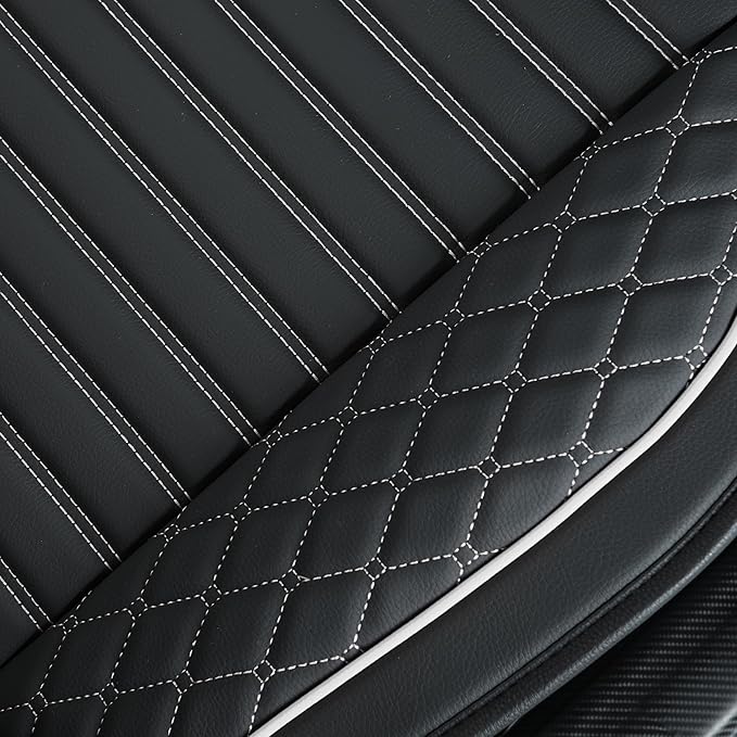 Vankerful Leather Seat Covers for Cars,Car Seat Covers Full Set,Automotive Seat Covers for Trucks,SUV,Leatherette,Universal Fit,Airbag Compatible Vehicles Seats Cushions(Full Set,Black-White)