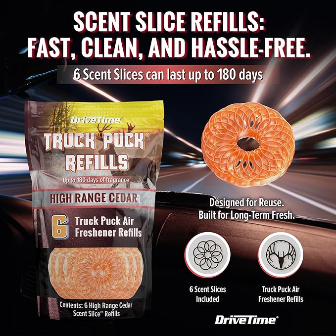 Drive Time Truck Puck Refill - High Range Cedar Fragrance Premium Long-Lasting Car Air Freshener, Odor Eliminator/Deodorizer
