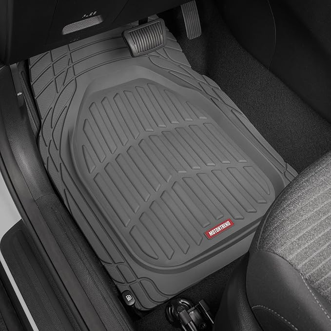 Motor Trend Original FlexTough Gray Rubber Car Floor Mats for 3 Row Vehicles, Front & Rear 2nd Row Deep Dish All Weather Automotive Heavy Duty Trim to Fit, Automotive Liners for Cars Truck Van SUV