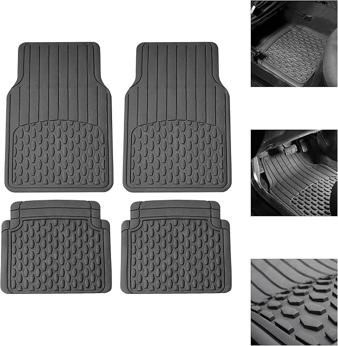 FH Group 4 Piece Liners Trimmable Climaproof™ Vinyl Car Floor Mats- Full Set with Premium Trimmable Vinyl Cargo Liner- Universal Fit for Cars Trucks and SUVs (Gray)