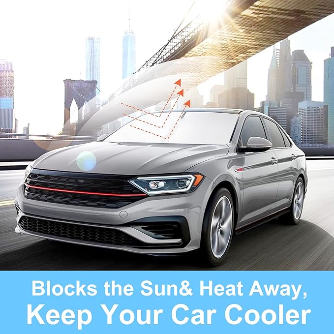 Windshield Sun Shade Custom Fit for 2019 2020 2021 2022 2023 2024 2025 2026 Volkswagen VW Jetta Accessories Foldable Sunshade Sun Blocker Protect Car from Sun Rays & Heat Damage Keep Car Cooler