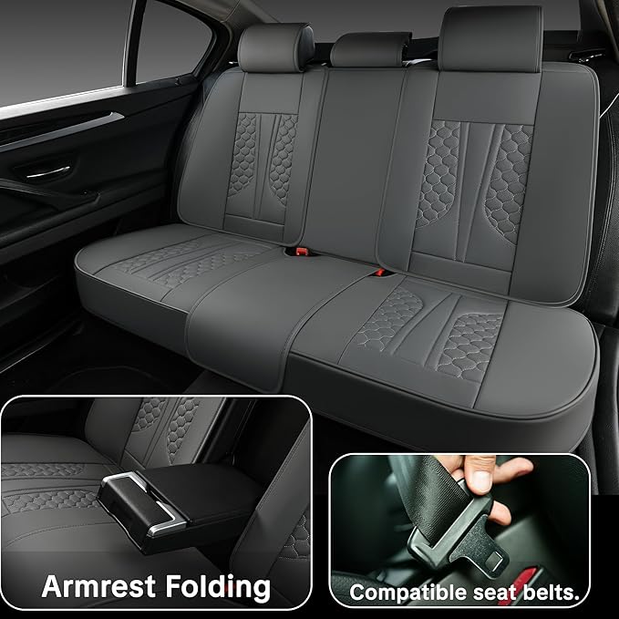 Wertigen Universal Gray Leather Car Seat Covers Full Set – Waterproof Automotive Seat Protector for Cars, SUVs & Pickups, Airbag Safe, Non-Slip Design, Easy Installation, Durable Material