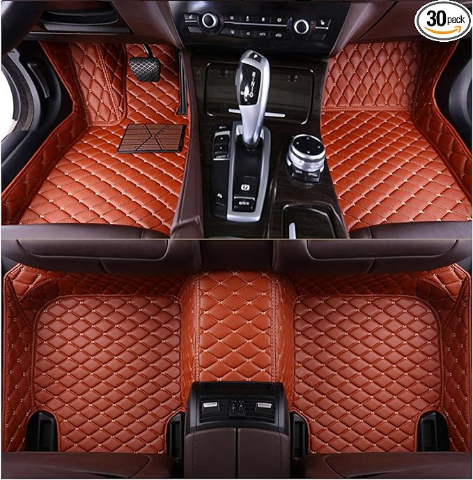 Custom Luxury Leather Car Floor Mats Upgrade Your Car's Interior All-Weather Protection for Cars, SUVs, Trucks Compatible with Automotive Mats (Light Brown)