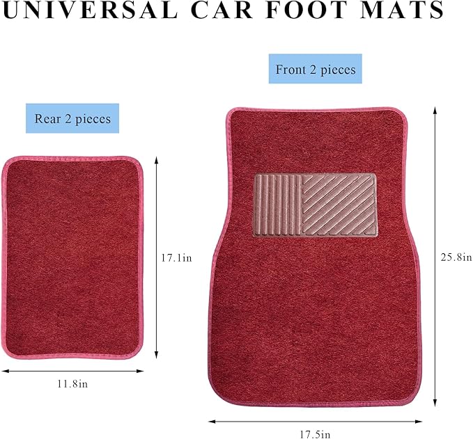 4PCS Car Floor Mats, Waterproof Non-Slip Car Floor Liners with Safety Heel Pad, All-Weather Wear-Resistant Mats Heavy Duty Universal Carpets for Truck SUV Van Sedan (Wine Red)