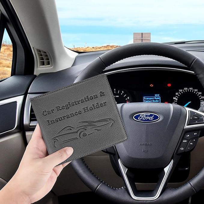 New Fashion Kingdom Car Registration and Insurance Holder, Premium PU Leather Vehicle Glove Box Car Organizer Men Women Wallet Accessories Case for ID, Driver's License - Grey