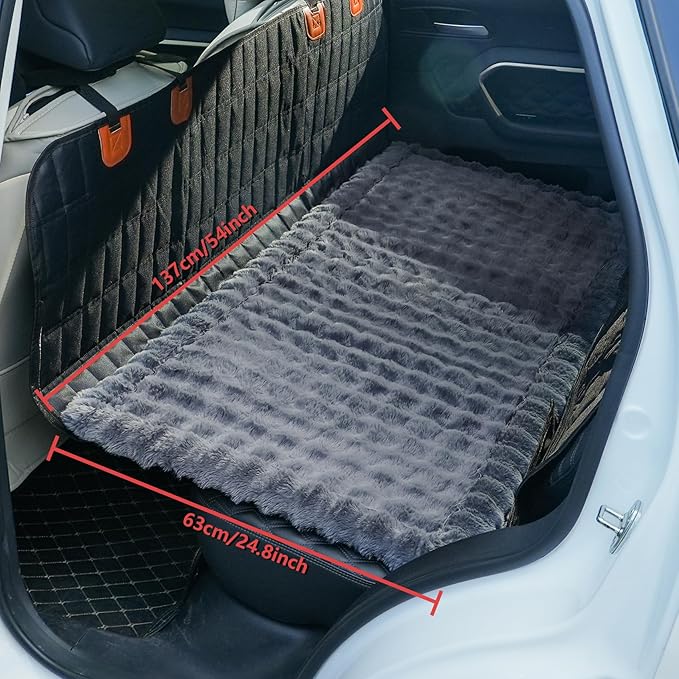 AEEISHOMEREFORM Dog Car Seat Cover for Back Seat, Plush Dog Bed Mat for Car, Fit for Backseat Extenders, Travel Pet Mat, Nonslip Soft Pet Pad for Cars Trucks and SUVs (Dark Gray, 24.8x54 inch)