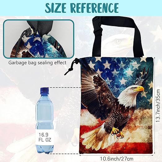 KXWQTRDD Car Garbage Bag Bald Eagle American Flag Drawstring Car Trash Bag Hanging for Back Seat with Adjustable Buckle Canvas Vehicle Trash Can Easy-to-Install